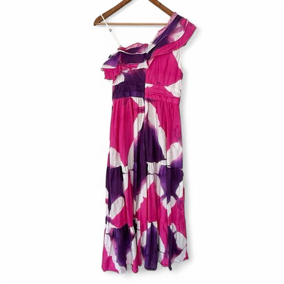 Busayo One Shoulder Maxi Dress Pink Purple White Tie Dye Size 10 - Picture 3 of 8